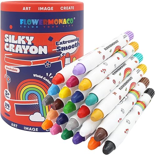 Lebze Juego de crayones sedosos Kokonuzz lavables jumbo para niños pequeños, 24 colores no tóxicos, torcidos y no tóxicos, crayones grandes para