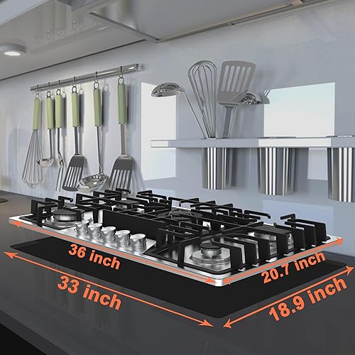 Miniatura 6 de Cocina de gas, estufa de gas integrada de 36 pulgadas con 5 quemadores de propano con protección de termopar, acero inoxidable