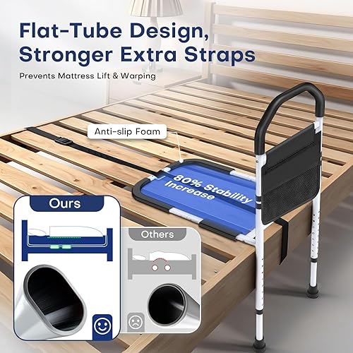 Miniatura 5 de Rieles de cama para adultos mayores de seguridad - Riel lateral de cama aprobado por ASTM para personas mayores con pata de soporte, bolsa de