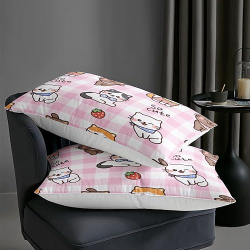 Miniatura 6 de AILONEN Juego de edredón de gato tamaño matrimonial, lindo juego de ropa de cama para niños con diseño de fresas y gatos para decoración de