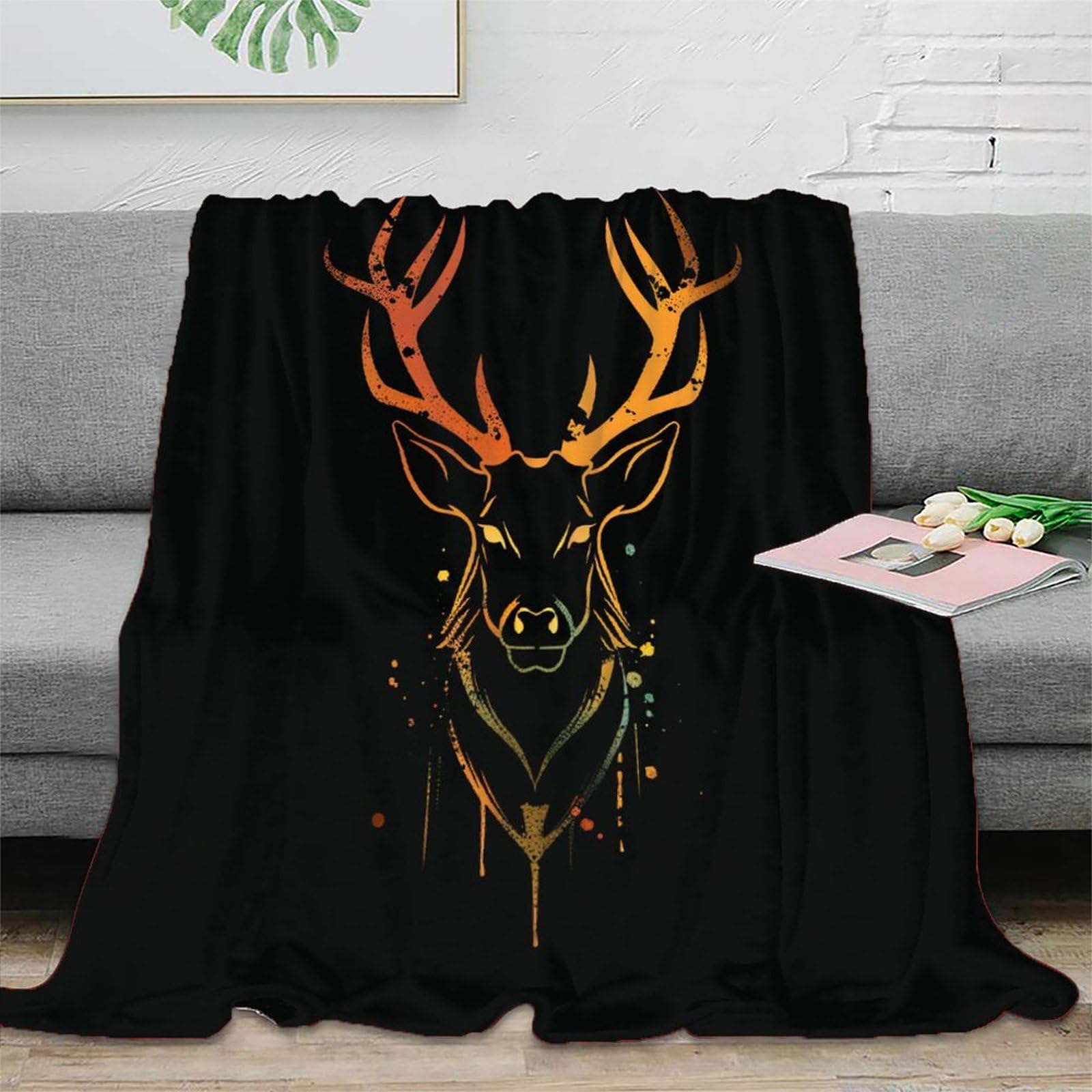Plaid élan pour canapé et literie douillette en peluche d'art 3D 180x200