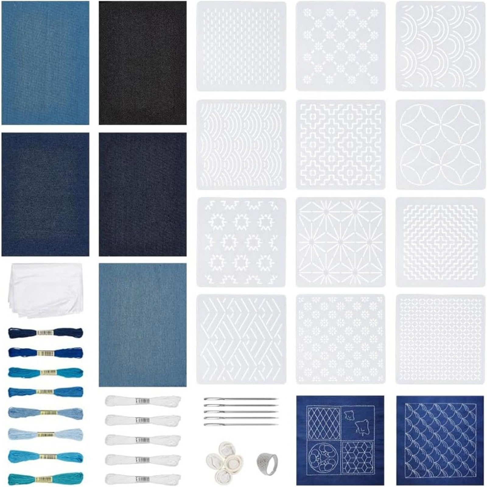 Piceioep 45Pcs Japanese Embroidery Starter Set with Thread and Useful Accessories Handcraft Sashiko Materials