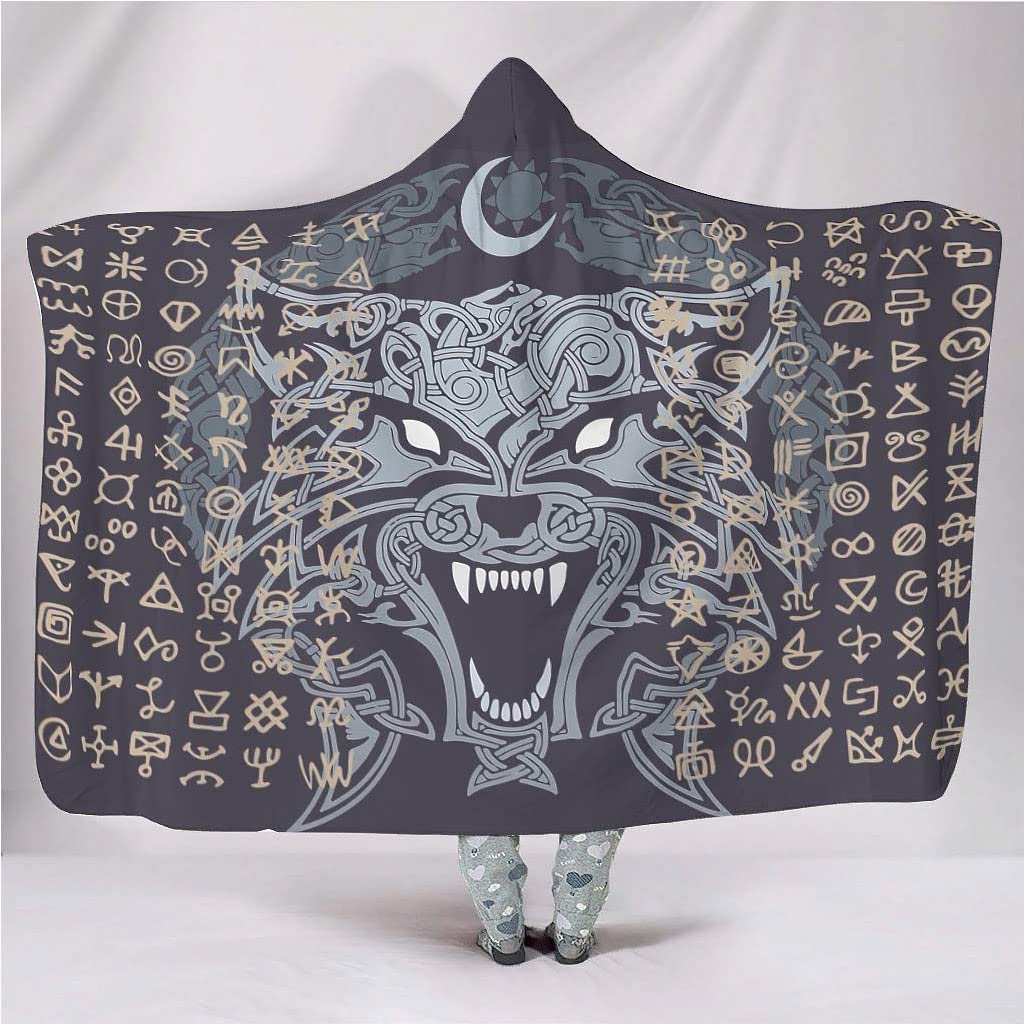 Couverture à capuche loup viking contre le froid plaid flanelle