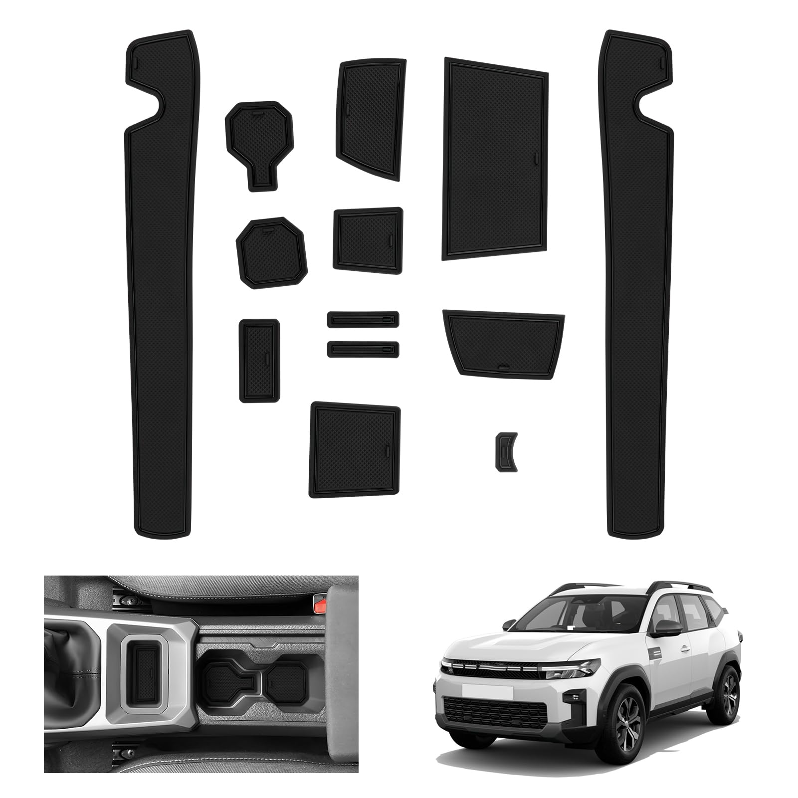 GAFAT Dacia Bigster Hybrid 140 2025 2026 2027 maty antypoślizgowe, gumowe maty do konsoli środkowej, uchwytów na kubek, szwu drzwiowego, akcesoria Bigster [TYLKO 140, Nie Hybrid 1 55](czarne)