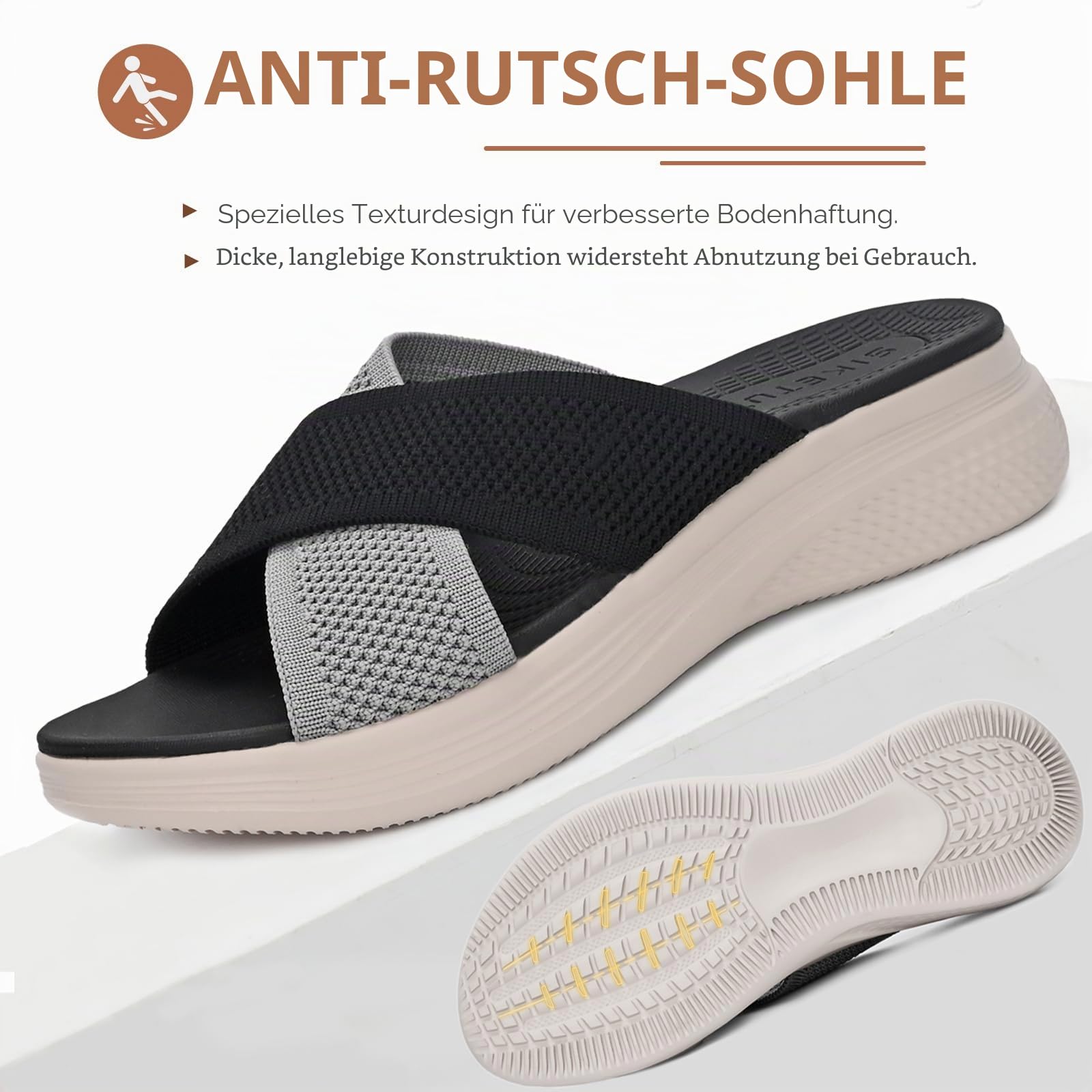 Sandalen Slides Damen Sommer Bequem Leichte Pantoletten Gr.36-42 | Orthopädische,Hausschuhe Frauen,Sandale,Weiches Fussbett,Summer Slippers,Rutschfest,Offen Latschen