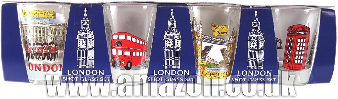 Shot Glasseswith Round Gold Rim - London Scene and Polular Icons Printed Shot Glass Set, London Collectable Souvenir