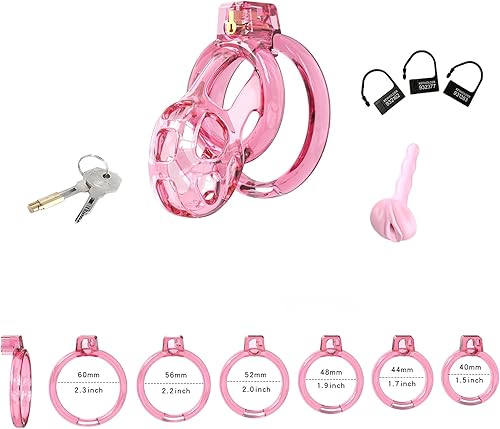 Vista 18 de Soft Rubber Male Chastity Cage, with 6 Size Rings, Invisible Lock Man Penis Exercise Bondage Gear & Accessories Lightweight Adult Sex Toys (Black, L)