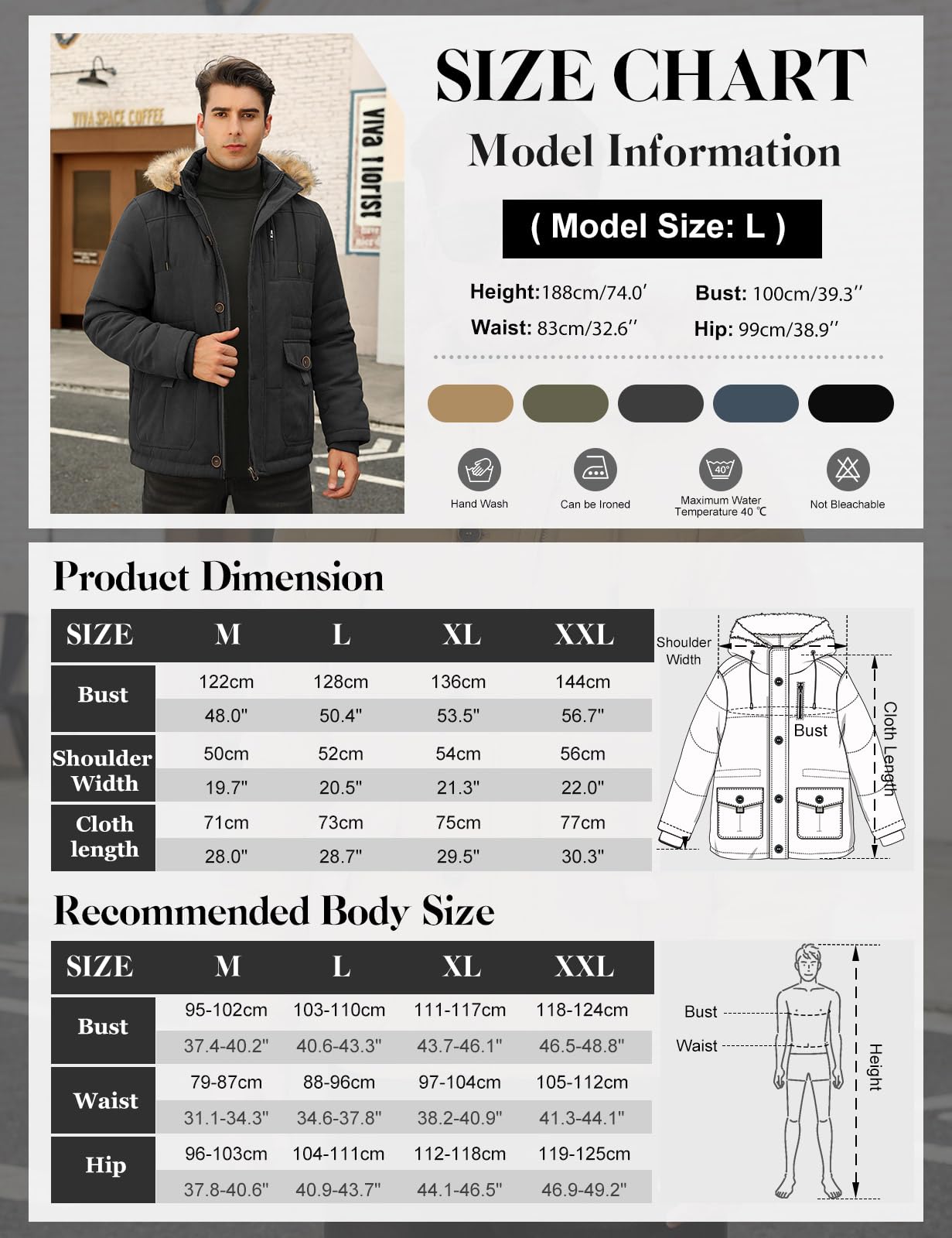 Homme Manteau D'hiver Veste Chaude Blouson À Capuche Fausse Fourrure Amovible Jacket Doublure Polaire D'extérieur Winter Décontractée Résistant Epaissé Avec Poches Coa