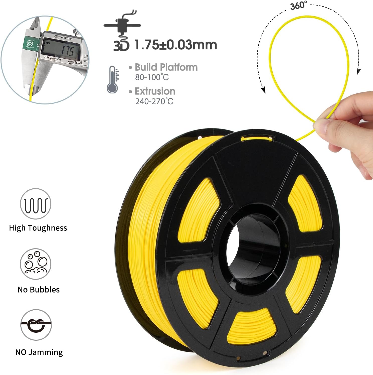 iSANMATE ASA Filament 1.75mm Yellow 1KG, UV & Weather Resistant 3D Printer Filament Perfect for Outdoor Functional Parts, Dimensional Accuracy +/- 0.02mm, 1kg Spool (2.2lbs)