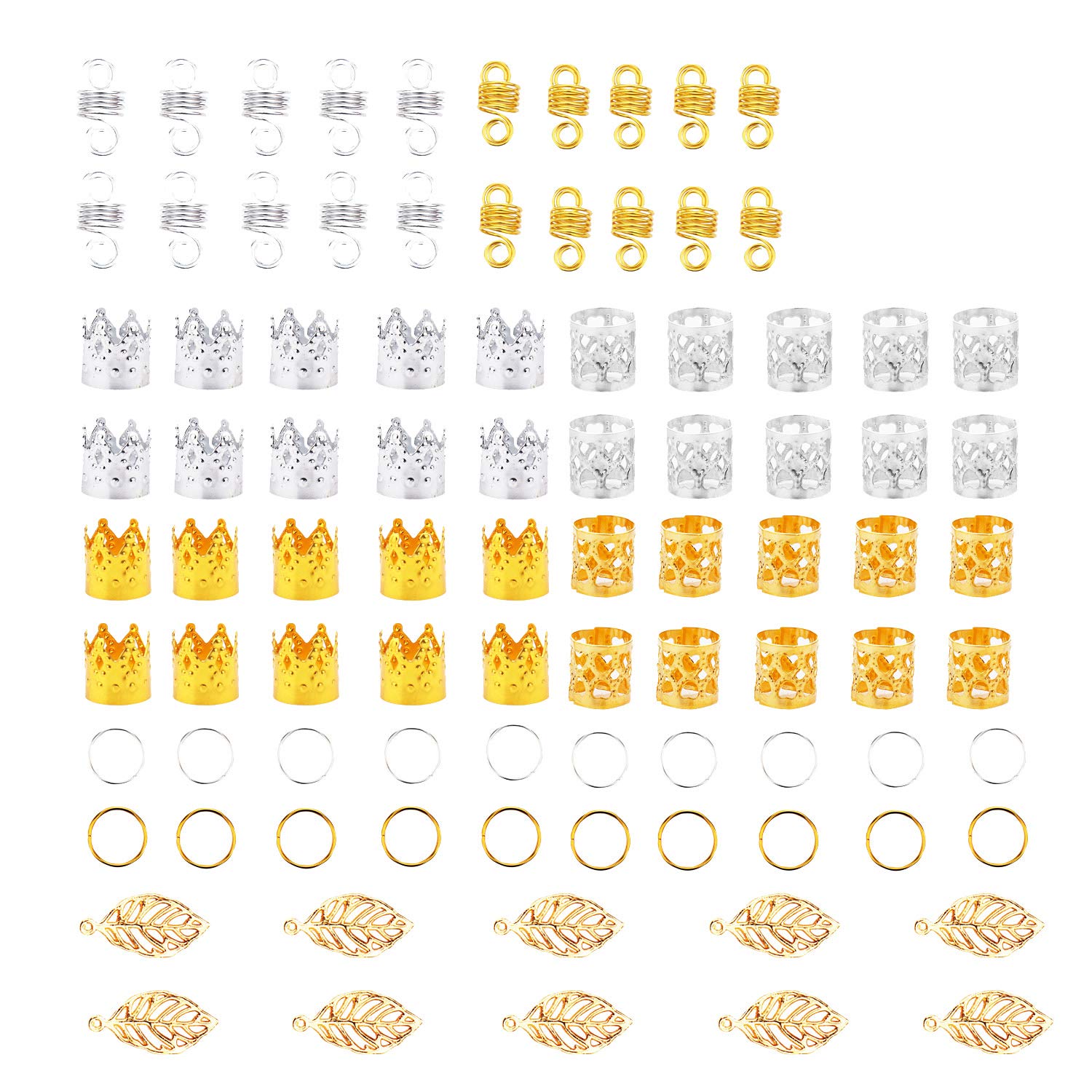SUBANG 200 Pieces Aluminum Hair Coil Dreadlocks Including Braid Rings Coil Dreadlocks Hair Crown Braids Accessory Hair Braiding Cuffs dreadlocks Including 190 Hair Braid Rings
