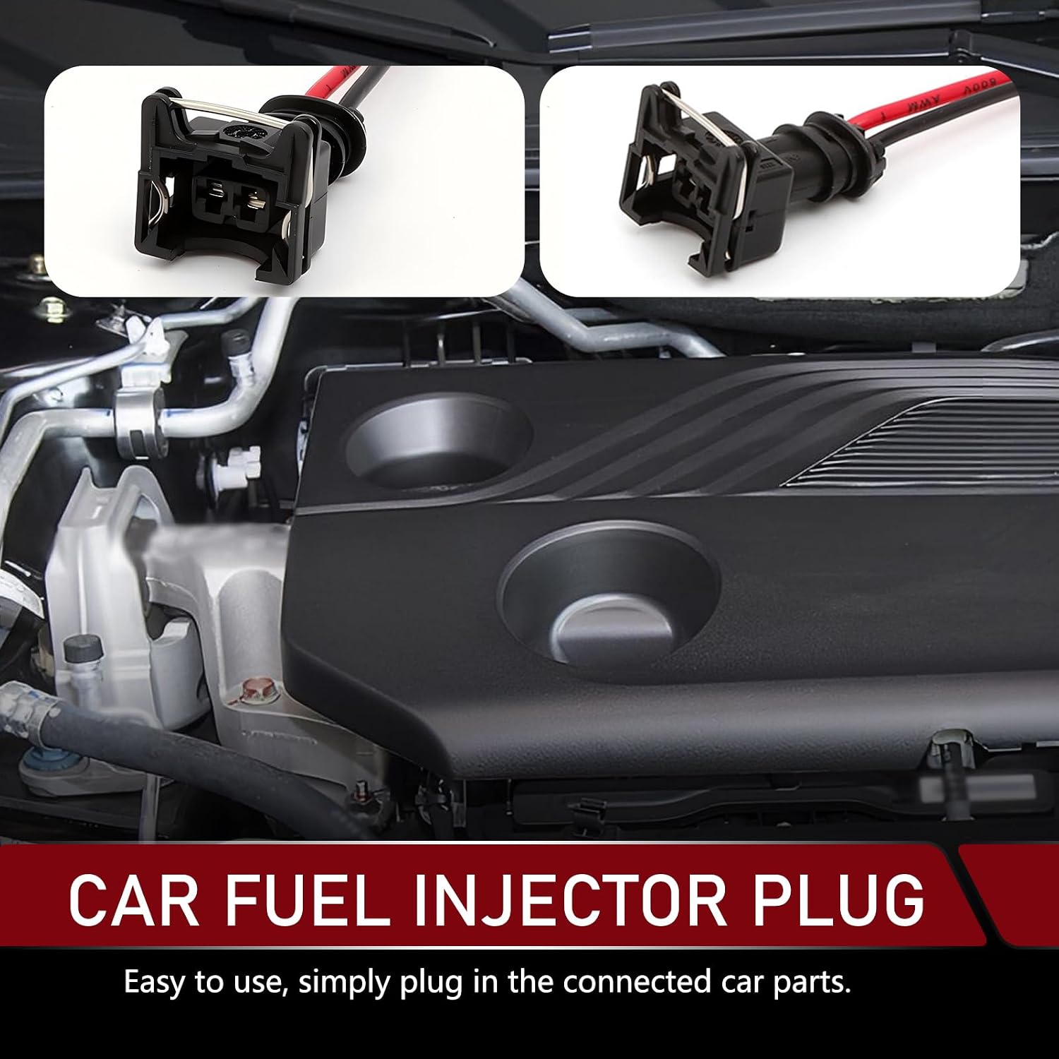 Fuel Injector Pigtail Connector Plug Wire, Waterproof Housing Plug Standard Specification Injector Receptacle with Extended Pigtail Harness, Universal Fit for Most Cars (Black)