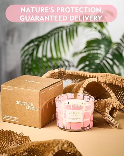 Miniatura 6 de M&SENSE Garden Rose perfumada, cera de soja natural de 11.6 onzas, no tóxica para el hogar, vela en tarro de 3 mechas, hasta 60 horas de tiempo de