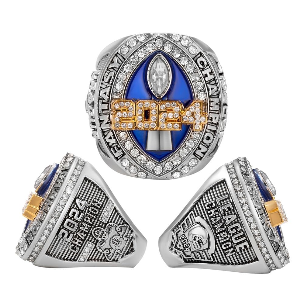 2024 Fantasy Football Ring, Meisterschaftsring, vergoldet mit Silberton, Auszeichnungstrophäe, Fangeschenk, Vatertag, Sammlerstück, Ring-Displaybox(Size:11)