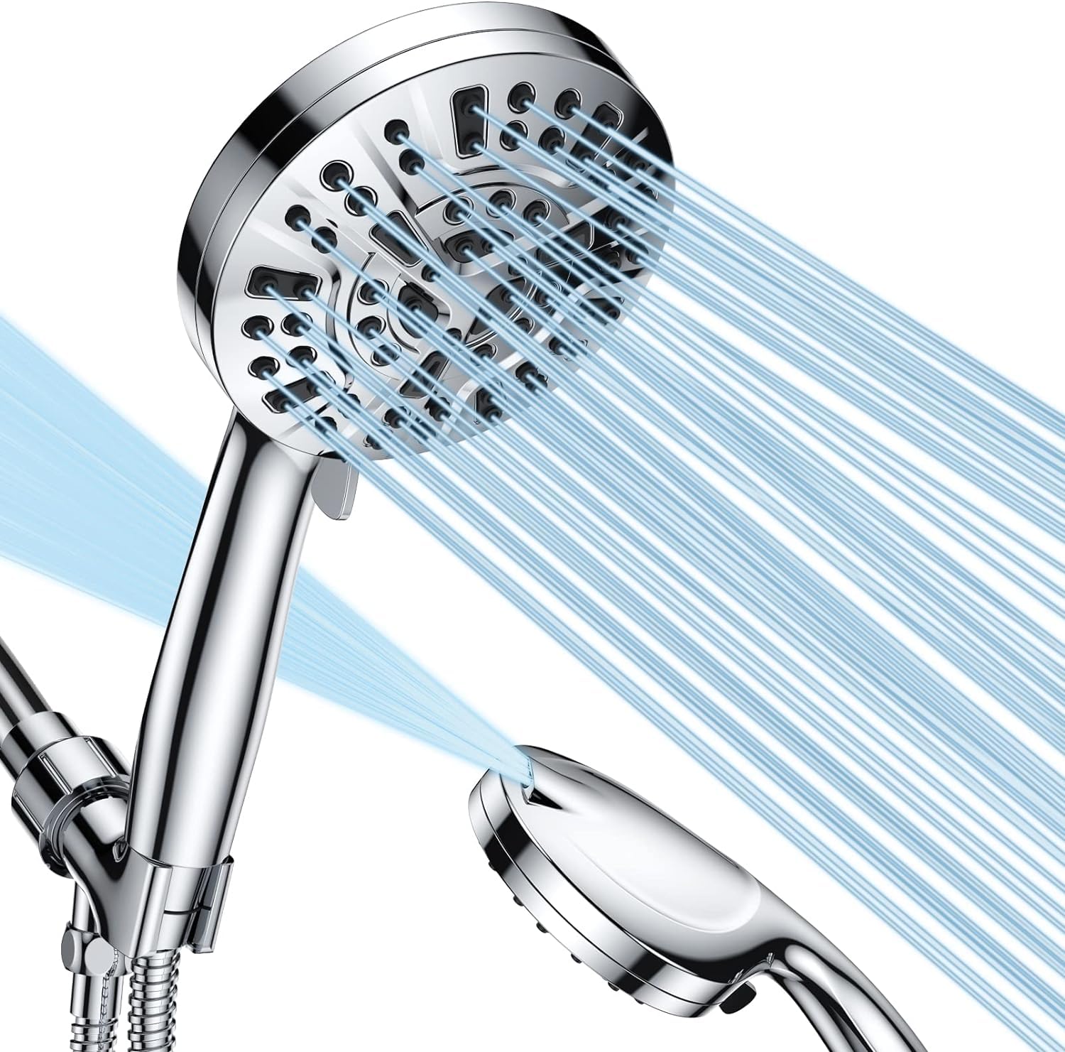 Shower Head with Handheld, 8 Spray Settings + 2 Power Jet Modes Shower Heads, 5.04" Detachable Showerhead Set with Stainless Steel Hose and Adjustable Bracket.