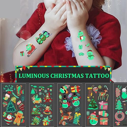 Miniatura 3 de Tatuajes de Navidad para niños, tatuajes temporales luminosos, 400 calcomanías impermeables de Navidad, tatuajes falsos que brillan en la oscuridad,
