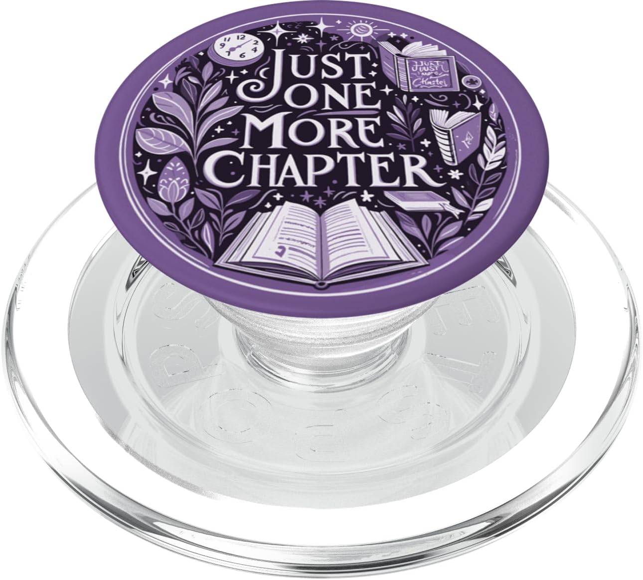 Just One More Chapter Bookish Book Reading Botanical Purple PopSockets PopWallet for MagSafe