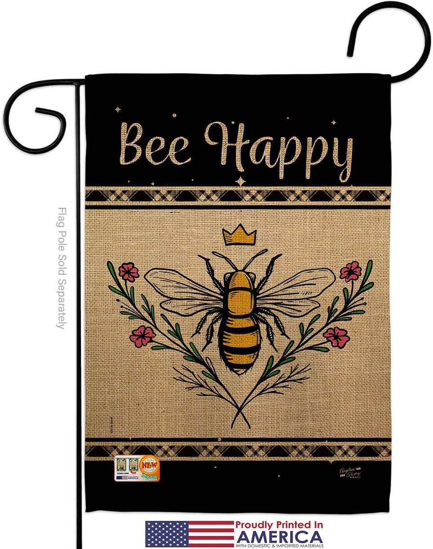 Queen Bee Happy Garden Flag Set Mailbox Hanger Friends Butterfly Ladybugs Dragonfly Springtime Insect Natural Wildlife Small Decorative Gift Yard House Banner Made In USA 13 X 18.5