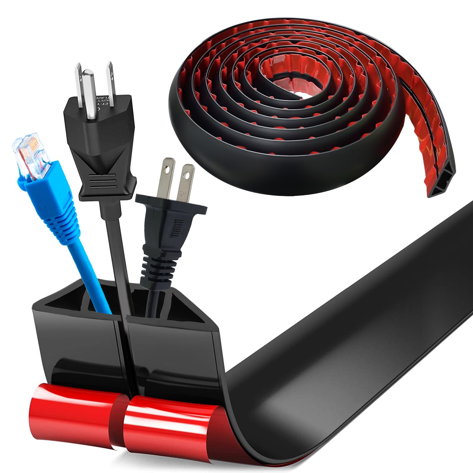 Floor Cord Covers Channel, Floor Cable Cover Protector, 5cm x3.0m Heavy Duty Wire Cover, Protect Cables and Prevent Trip Hazards, Suitable for All Power Cords,Home,Warehouse,School (Black-Trapezoidal)