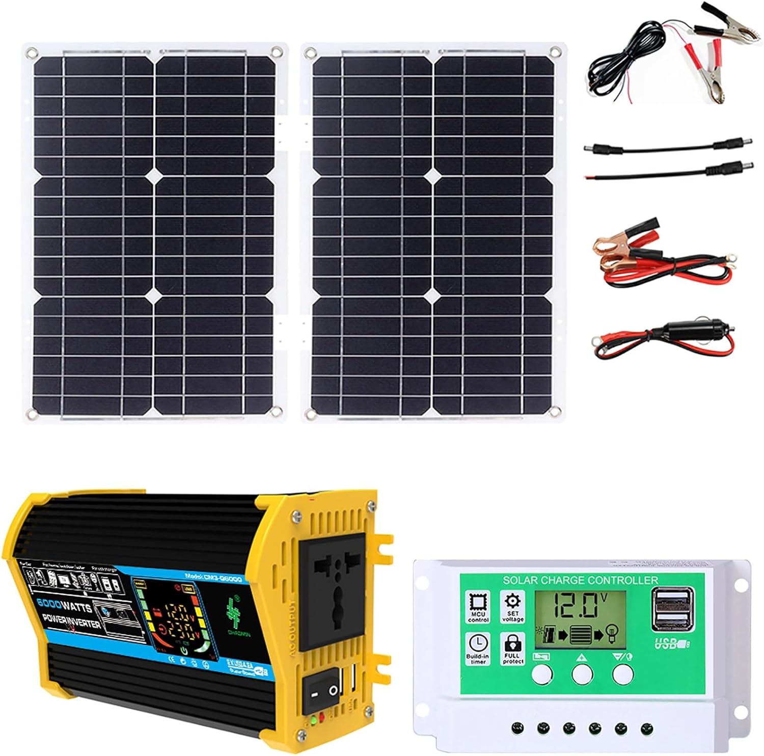 6000W Waterproof Solar Panel Kit with 50A Charge Controller for Off-Grid Living and Marine Use(Black)