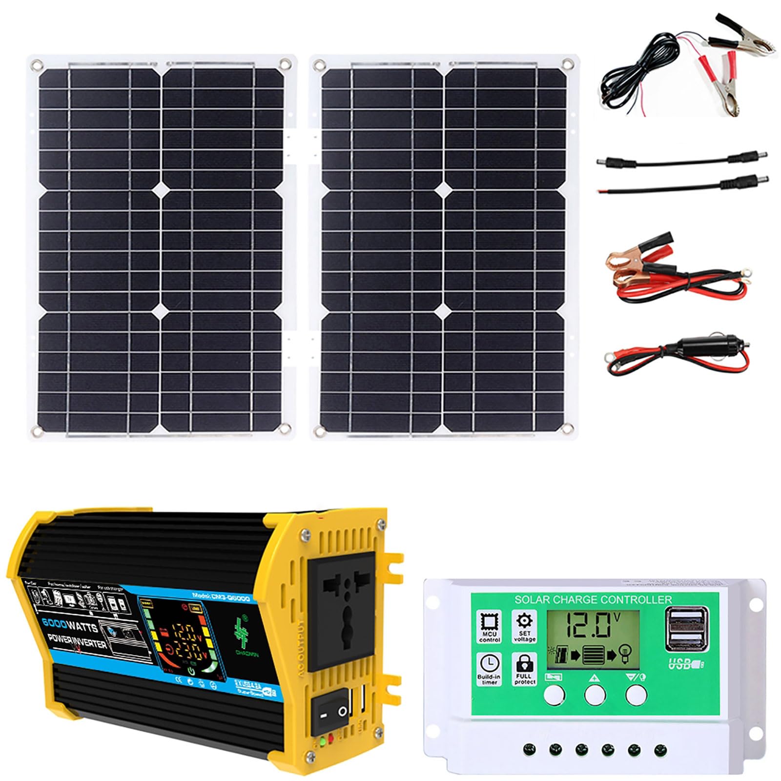 Kit pannello solare off-grid da 6000 W con regolatore di carica da 50 A e doppio display LCD(Black)