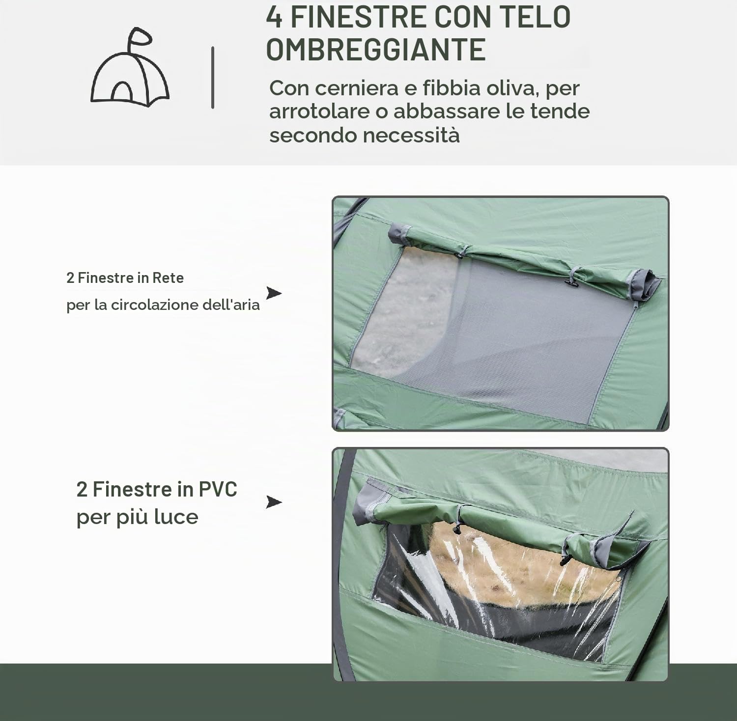 Tenda Campeggio 4 Posti 5 Posti Pop Up Impermeabile 2 Porte e 4 Finestre