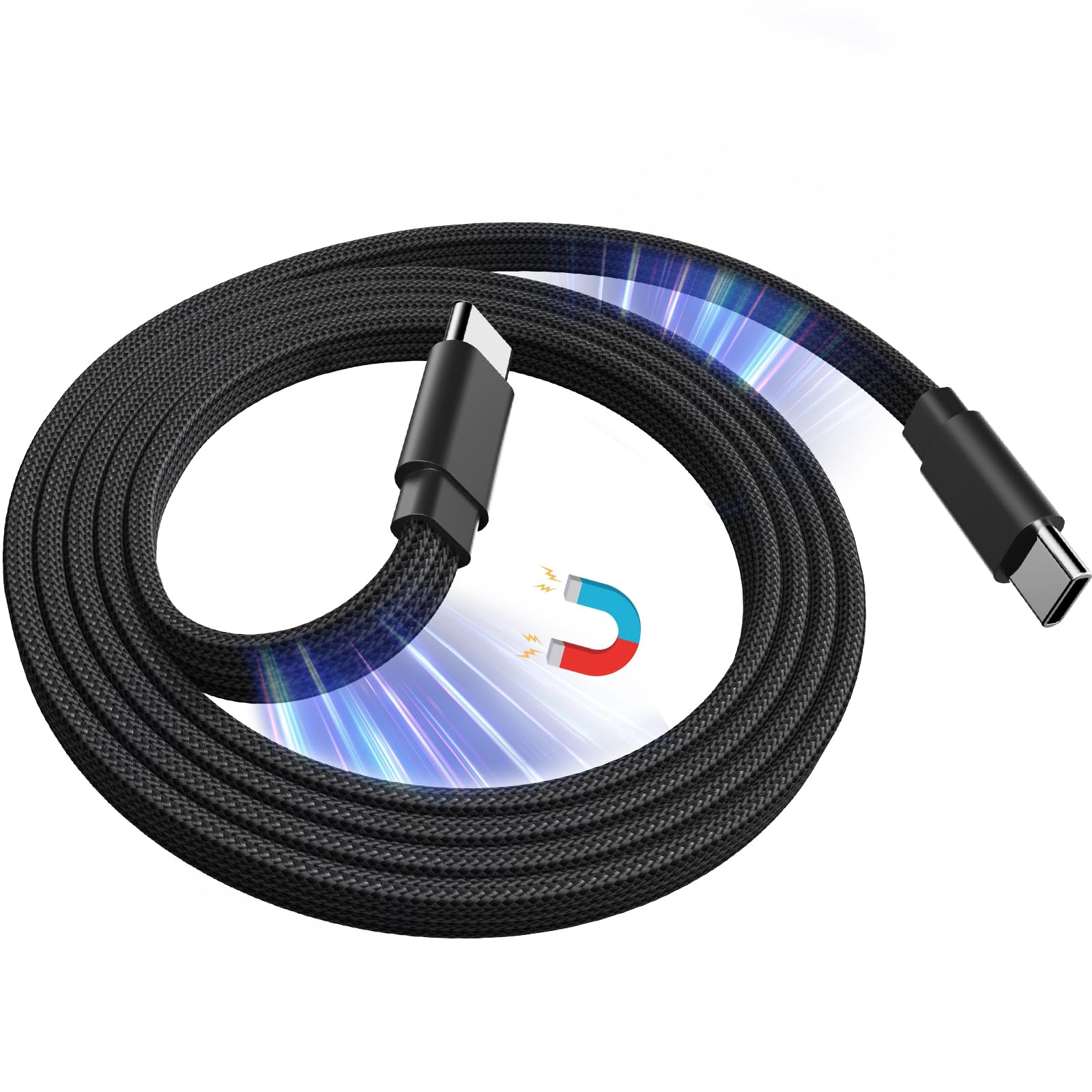 Magtame Magnetisches USB C zu USB C Kabel 5ft / 1,5m, 60W Schnellladekabel Typ-C, Flaches Selbstwickelndes Flecht Anti-Verwirrung Datensynchronisierung Ladekabel