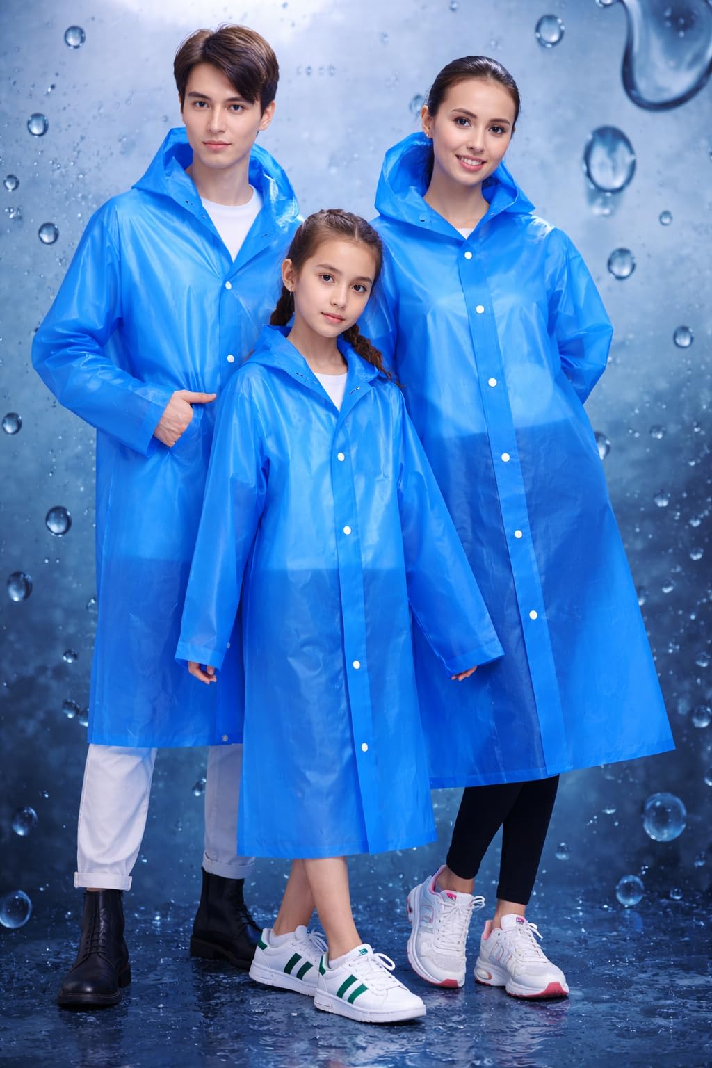Waterproof Raincoat with Drawstring Hood, Breathable Design, Snap Buttons, Blue, for Men, Women and Kids-image-36