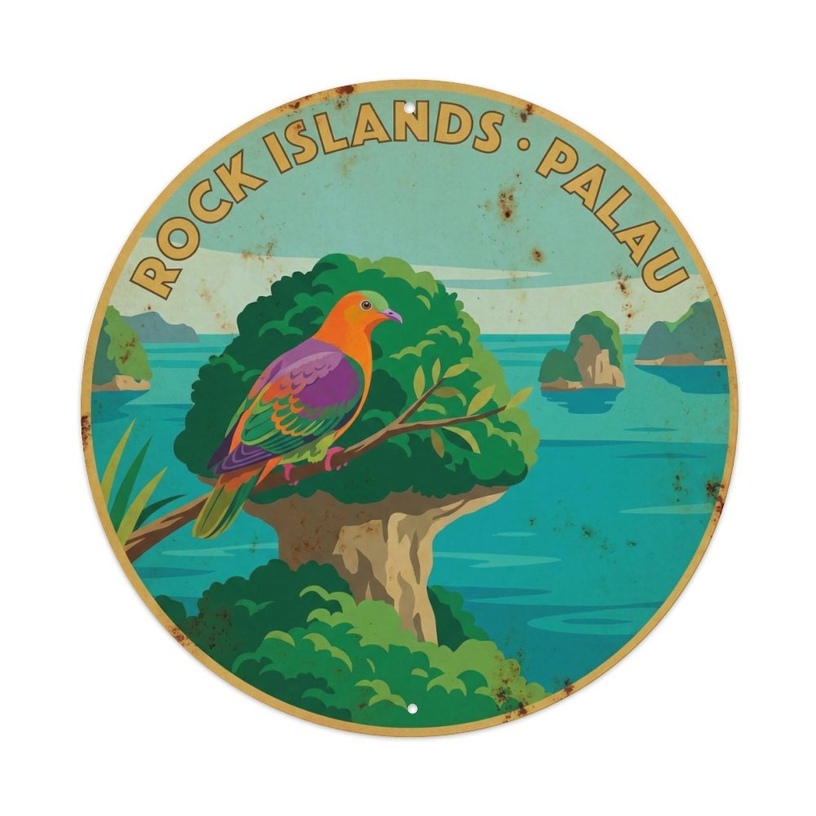 Olyhtr 8X8inch Classic Style Palau Fruit Dove Rock Islands Vintage Heritage Metal Tin Sign