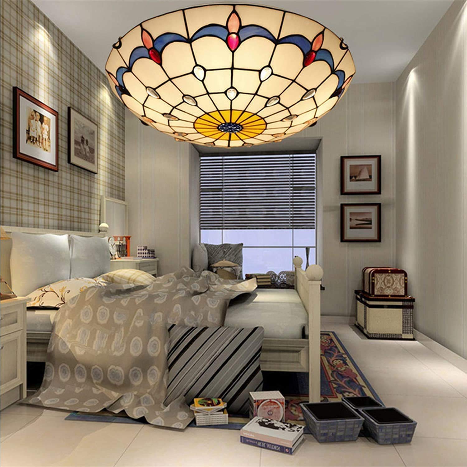 Żyrandol W Stylu Tiffany, Lampa Sufitowa W Stylu Retro, Kreatywna Lampa Wisząca Z Witrażem, Dekoracja