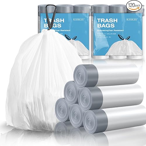 120 bolsas de basura pequeñas con cordón de 1.6 galones, con código A de 4.5 a 8 litros, 1.2-2 galones, bolsas de basura blancas para el hogar, disponible en Yaxa Colombia