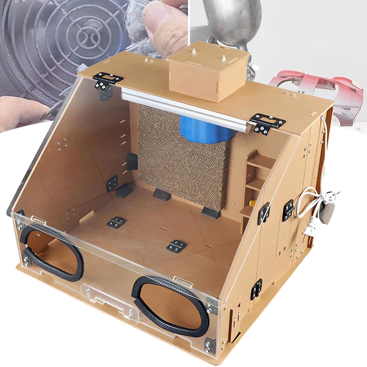 Kit per Aerografia per Modellismo,Fai Da Te, Opere D'arte, Cabina Di Verniciatura Portatile, Con Ventola Di Scarico, Set Di Scatole per Verniciatura a Spruzzo,Wood-50 * 43 * 36cm