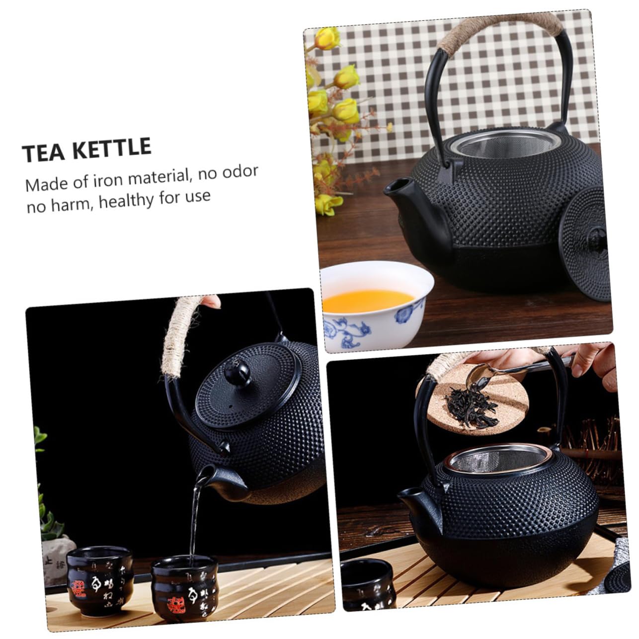 Alipis Tetera De Hierro Fundido Sin Revestimiento Tetera De Hierro Retro De Sobremesa Vintage Para Infusiones De Té