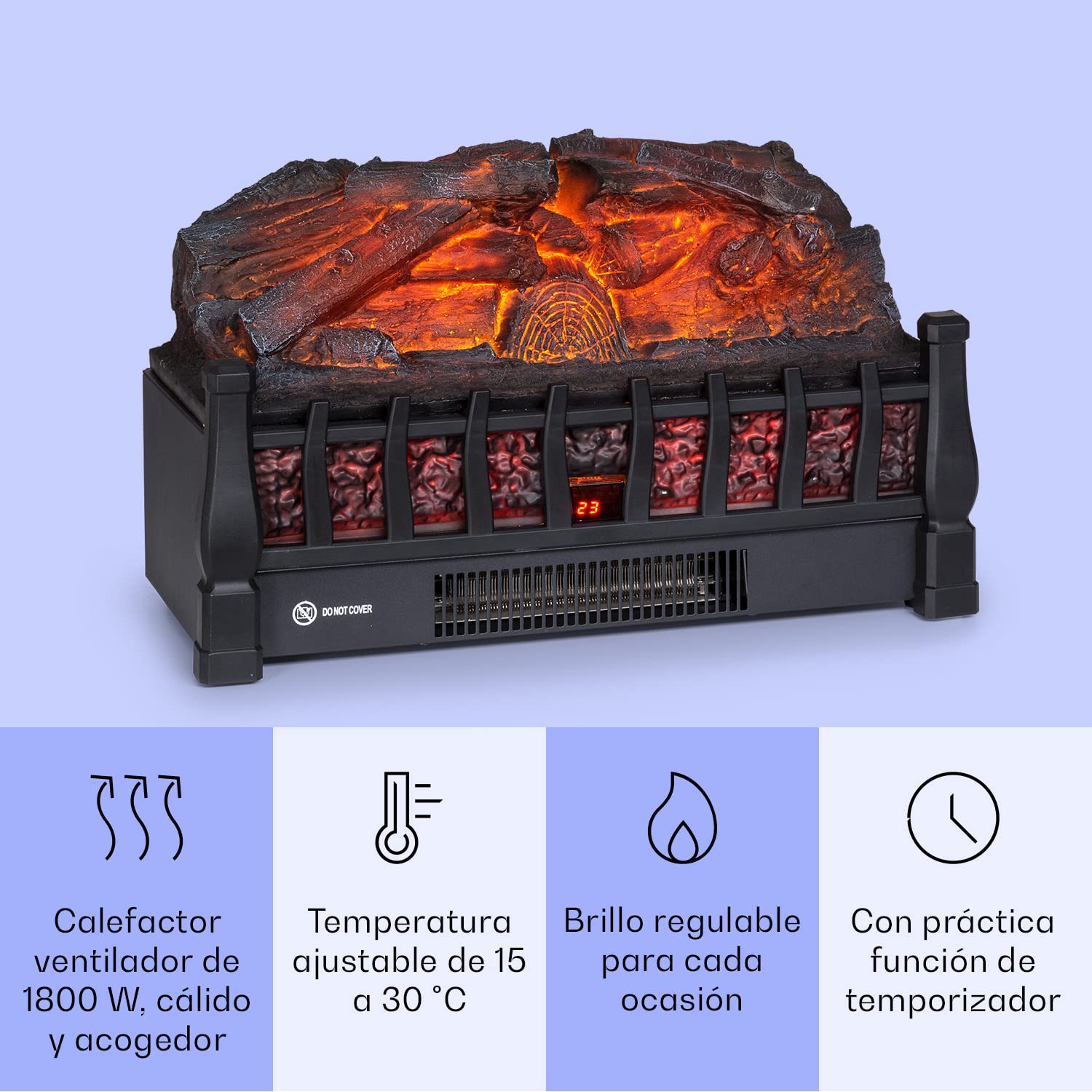 Klarstein Chimenea Electrica de Pie, Estufa sin Leña de Interior, Chimeneas Electricas Decorativas 1800W, Llama LED, Chimenea Decorativa Falsa, Mando a Distancia, Temporizador y Termostato Ajustable