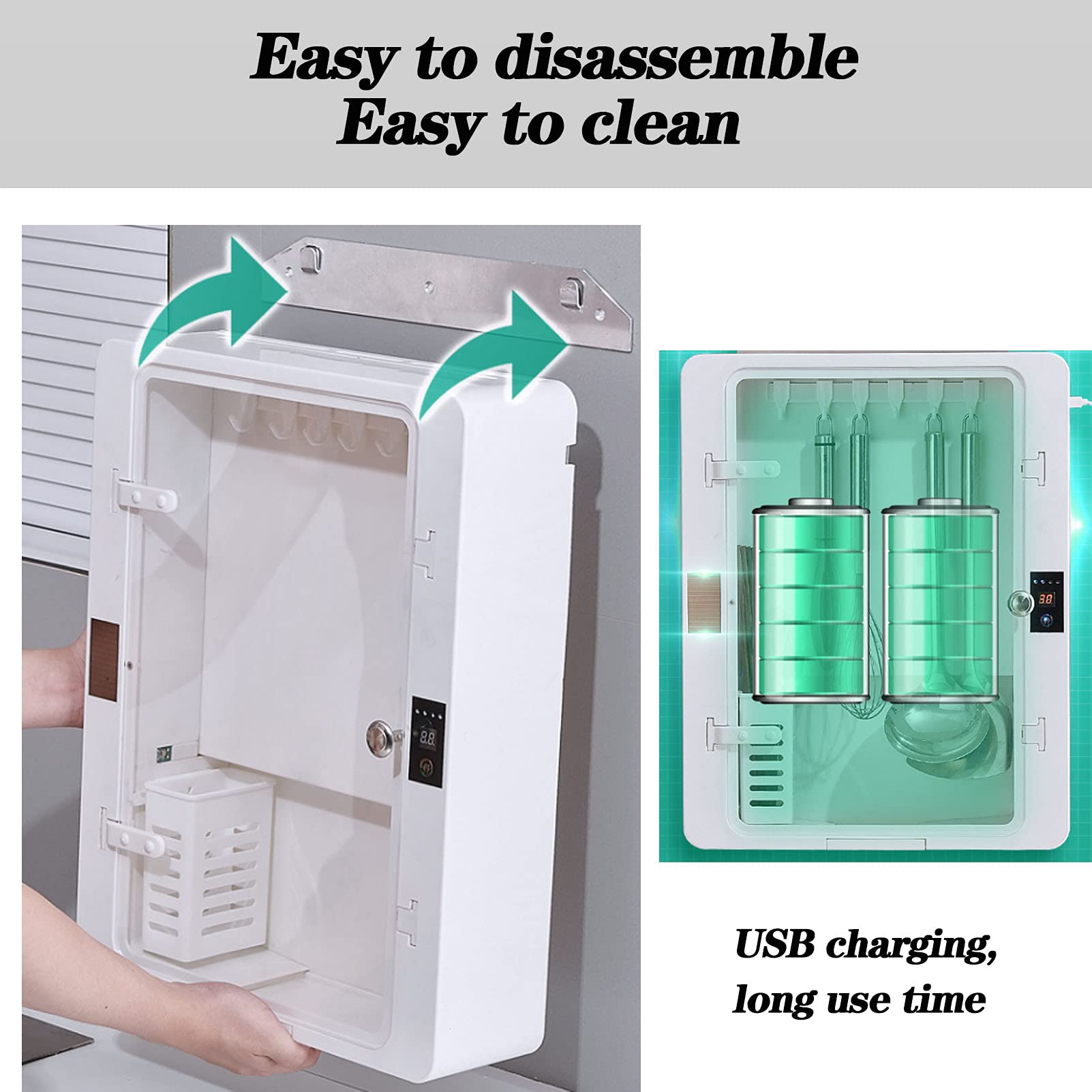 Máquina de palillos de tenedor de desinfección para colgar en la pared, soporte para cuchillos y utensilios, secado por aire caliente y ultravioleta para el hogar, desmontable para una fácil limpiez