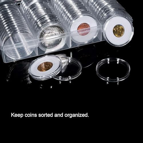 Vista 7 de FRIMOONY Paquete de 2 cápsulas de monedas de 1.614 in, con junta de espuma y caja de almacenamiento de plástico, para colección de monedas