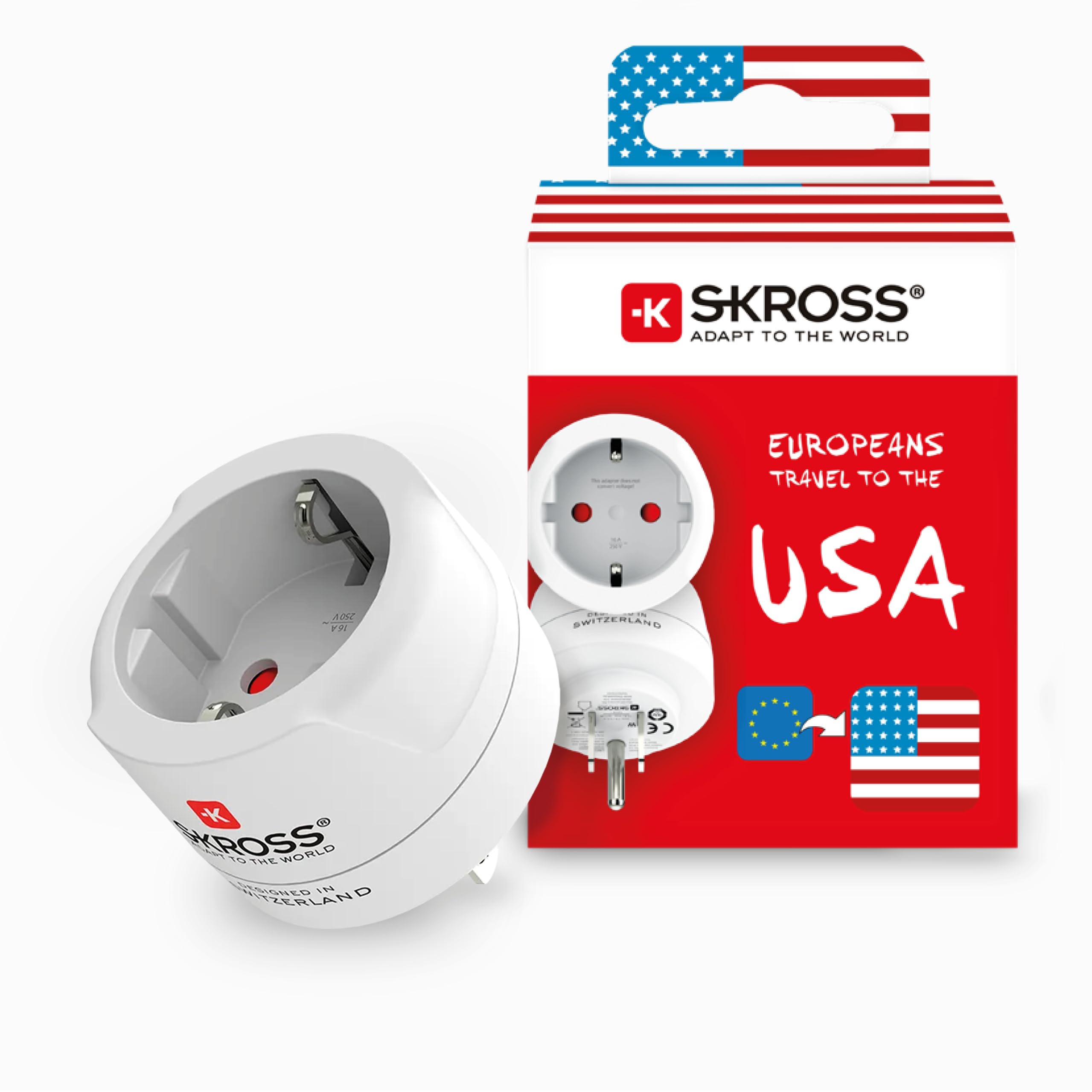SKROSS Adaptateur de Voyage International – Entrée Shuko/Europeenne, Sortie USA