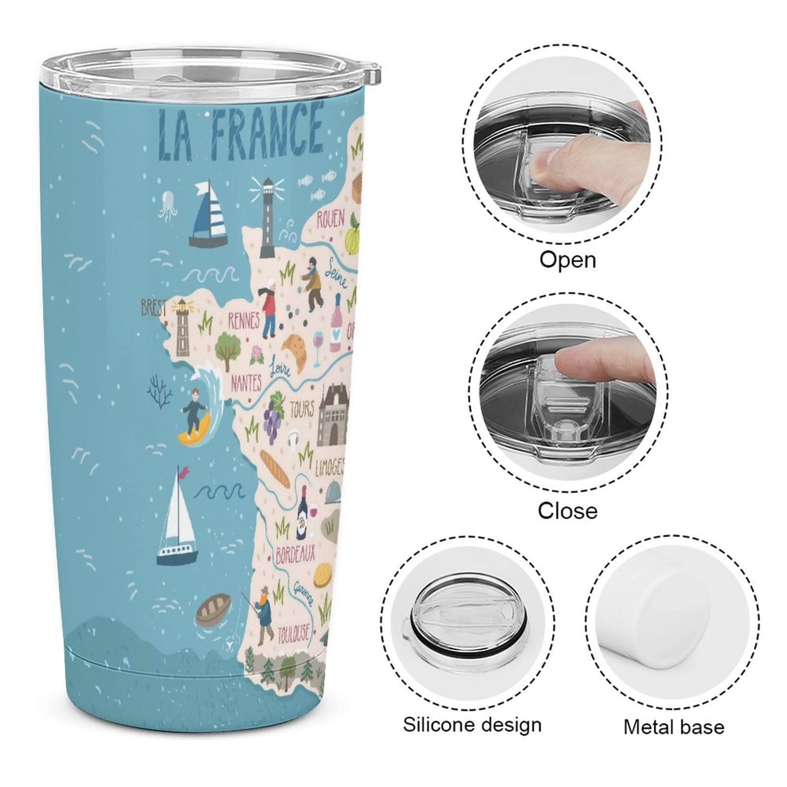 Amazon | 水筒 590ml フランス 地図 マップ 海洋 大容量 ストローと