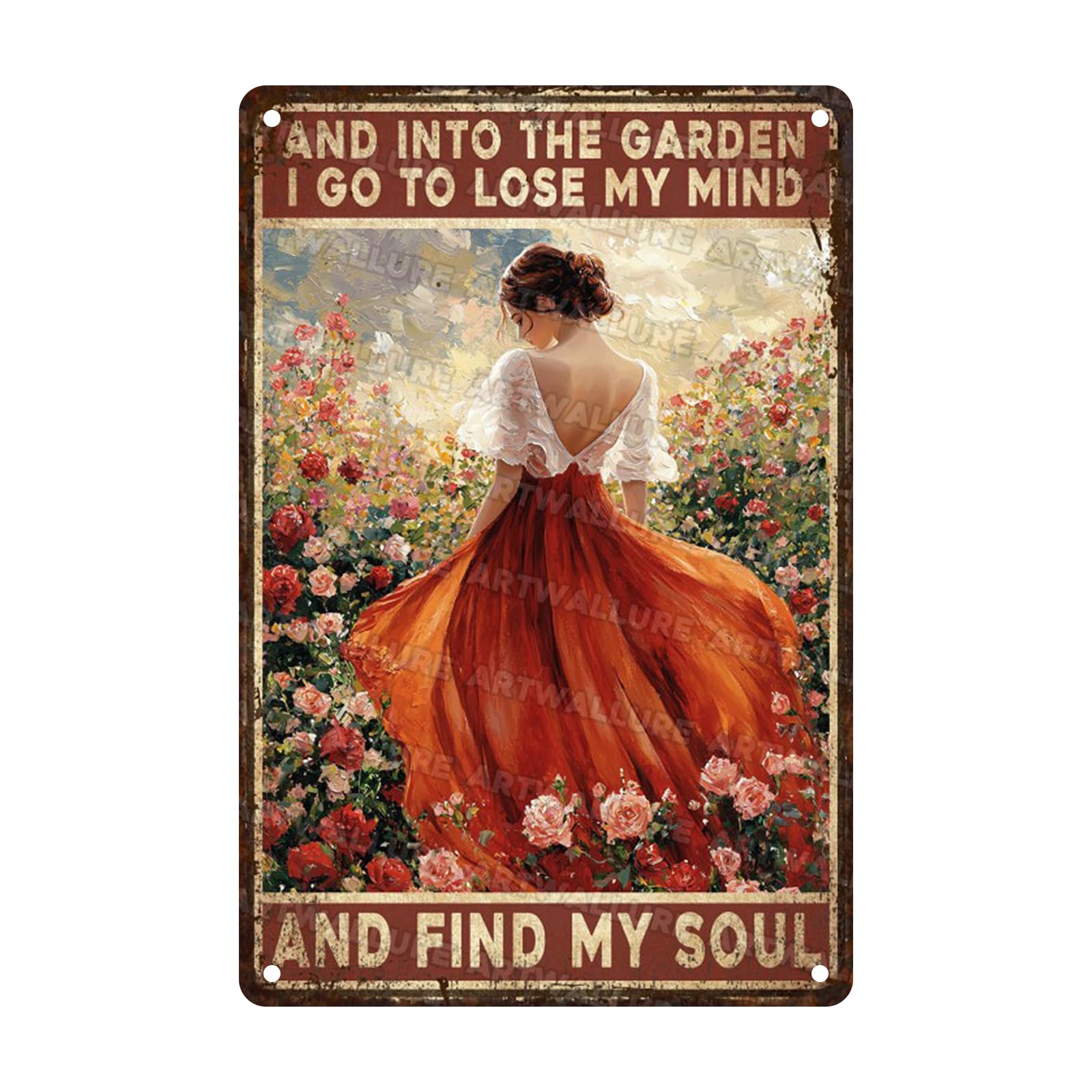 Garden Sign “And Into The Garden I Go” - Vintage Metal Tin Sign for Patio Yard Porch Outdoor Decor & Gardening Gift 8x12 Inch