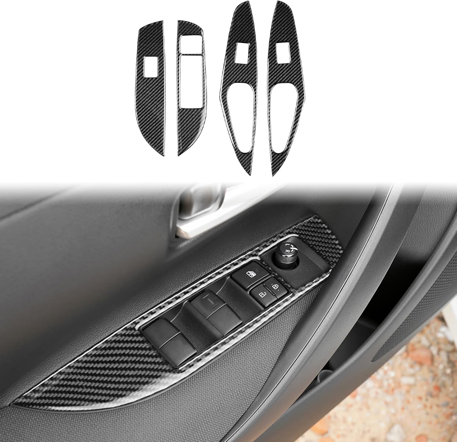 Carbon Fiber Auto Accessories Window Lift Switch Trim Button Panel Cover Interior Self Adhesive Trim Sticker Fit for Toyota Corolla & Cross 2020-2026 Black 4PCS