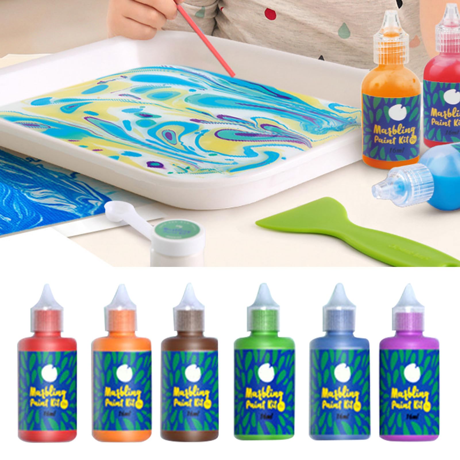 Kit de peinture marbrée à l'eau éducatif DIY avec 6 couleurs vives pour enfants et famille