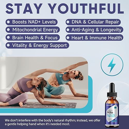 Vista 4 de Gotas líquidas liposomales NAD+, suplemento NR y NMNH y salud mitocondrial, 22 en 1 para un envejecimiento saludable, apoyo nervioso y energético