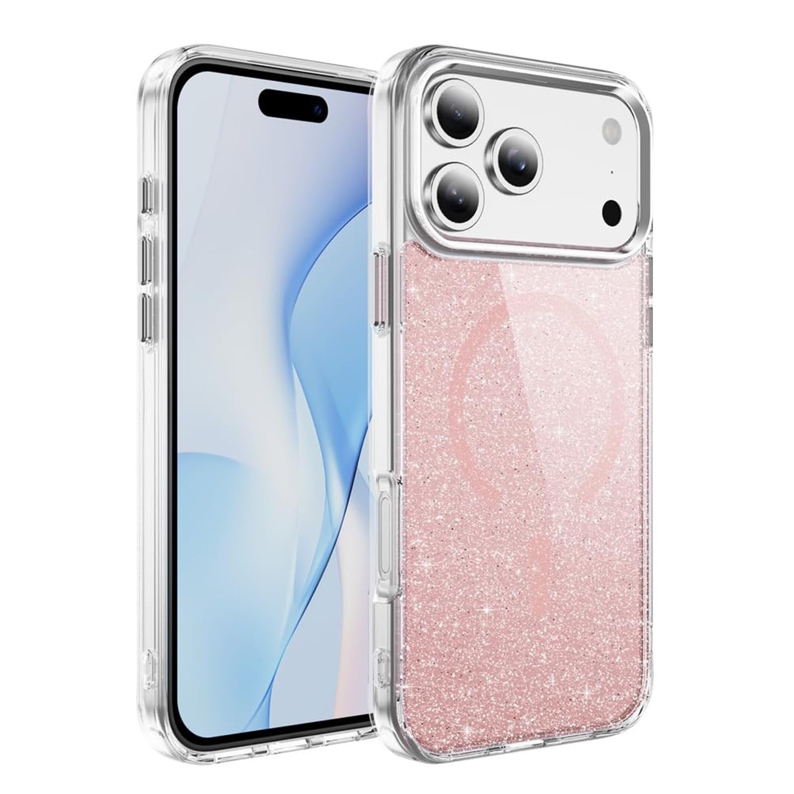 Coque iPhone 17 Pro Max magnétique rose à paillettes transparentes fine - 6