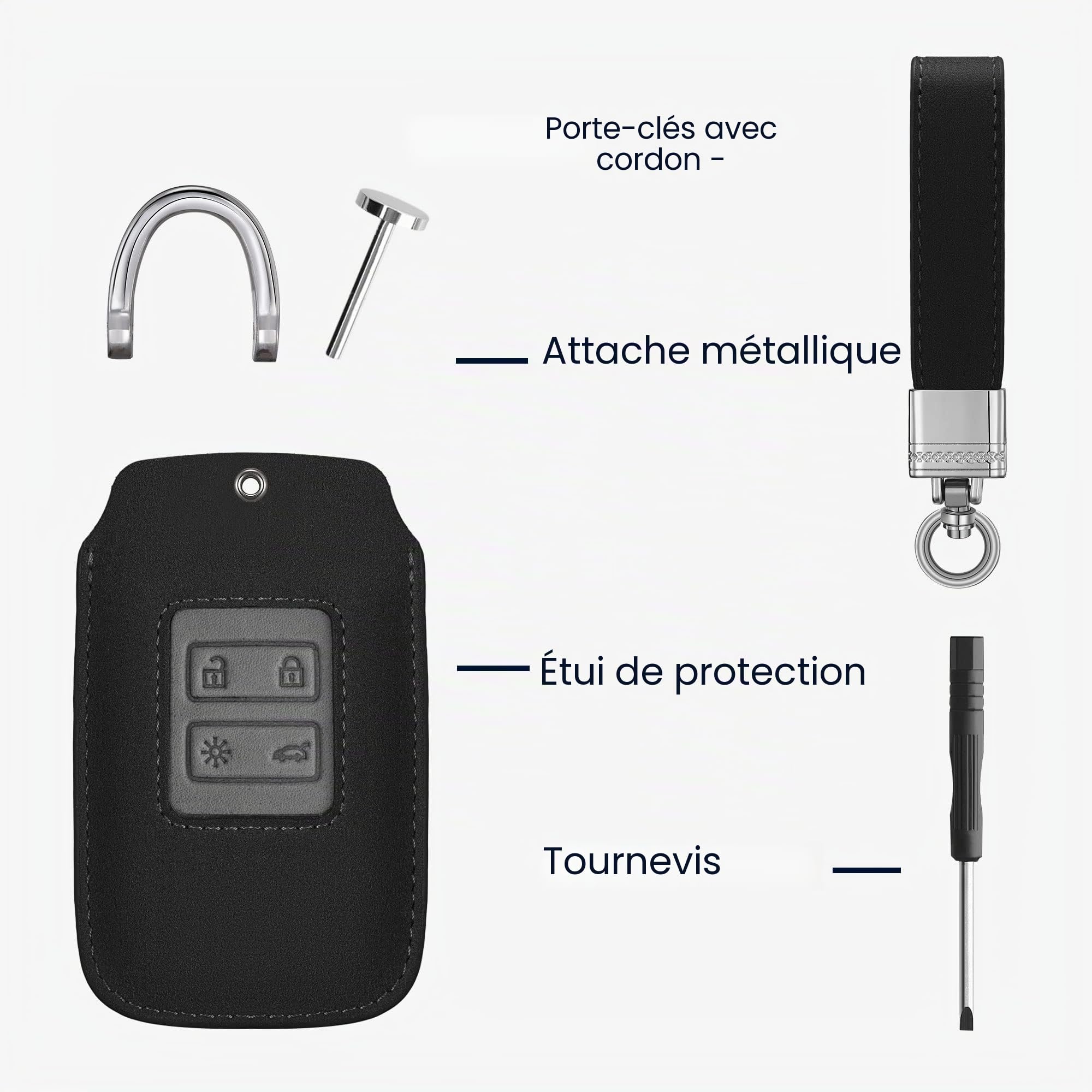kwmobile Accessoire Clef de Voiture Compatible avec Renault Smart Key 4-Bouton (Keyless Go Uniquement) - Coque de clé de Voiture en Simili Cuir et Simili Daim - Noir-Gris