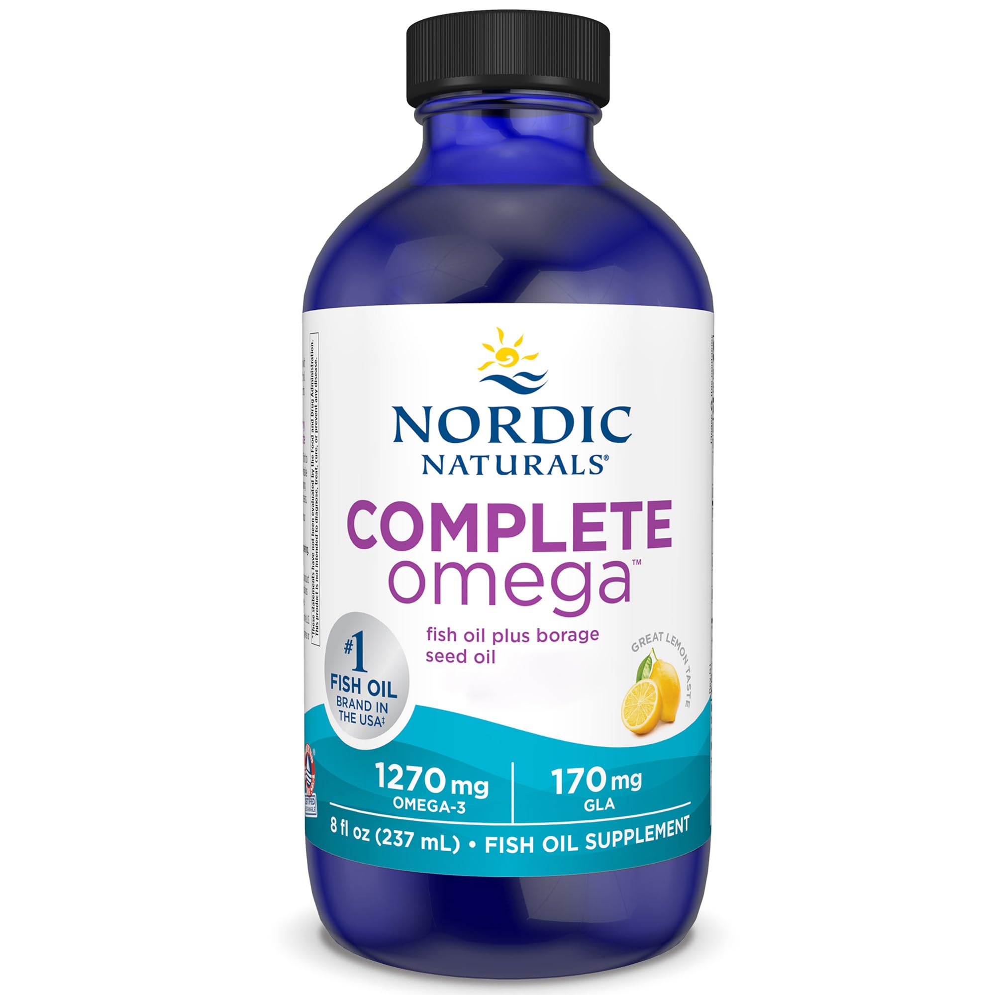 Nordic Naturals, Complete Omega, 1270mg, avec Huile de Bourrache et GLA, 237ml, Goût Citron, Sans Soja, Sans Gluten, Sans OGM