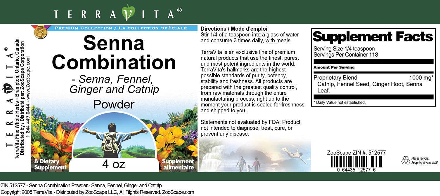 Senna Combination Powder - Senna, Fennel, Ginger and Catnip (4 oz, ZIN: 512577) - 3 Pack