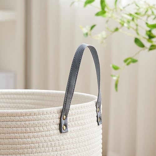 Miniatura 3 de VIPOSCO Cesta alta para ropa sucia, cesta grande para ropa sucia con mango de cuero, cesta de almacenamiento de cuerda tejida para manta, juguete en
