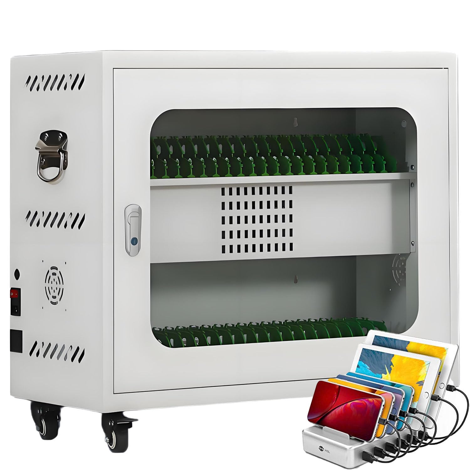 UORDBY Portable USB Charging Station, 20-60 Device Capacity, Mobile/Tablet/Laptop Charging Stations, With Universal Wheels And Lock, USB Rechargeable 50slots