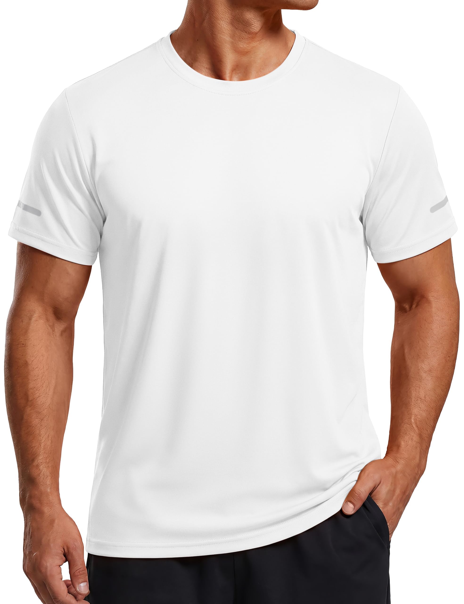 TACVASEN Sport Tshirts Herren UV Shirt Kurzarm Atmungsaktive Funktionsshirt Laufshirts Wandershirt mit Reflektierender Streifen