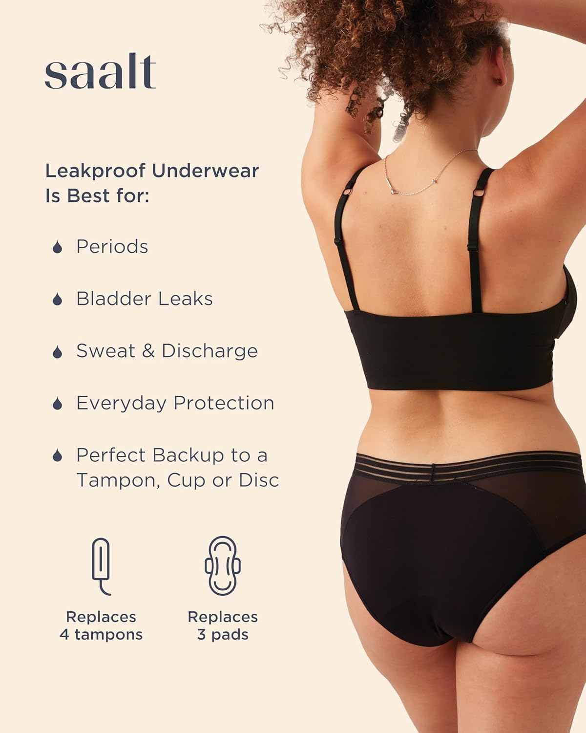 saalt Mesh Hipster Period Underwear – Mid-Rise Leak Proof Underwear for Women – Soft Breathable Fabric - Image 2
