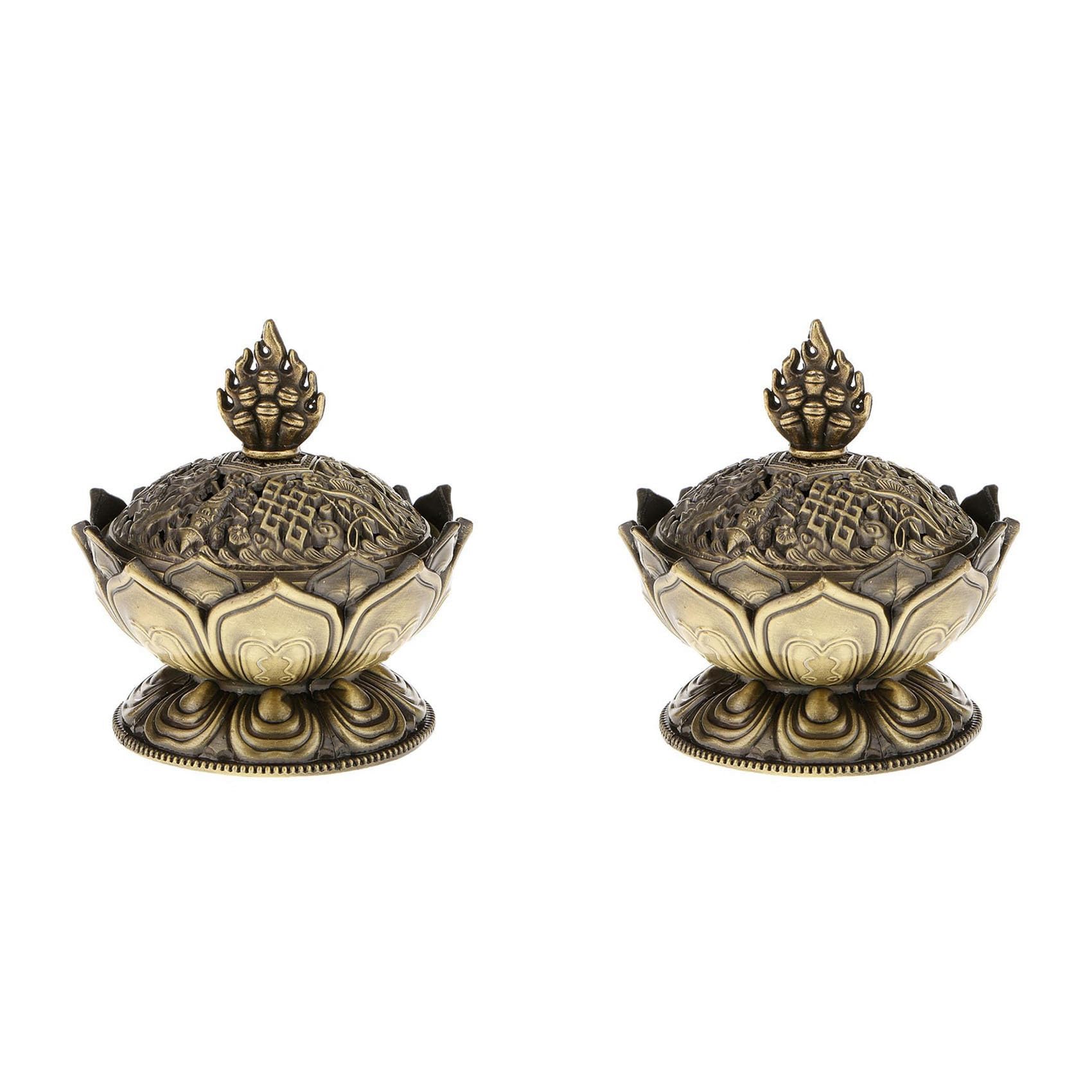 Hndhbfgrt 2X Incense Smoke Cone Aroma Burner Holder Stove Backflow Censer Decor-Bronze